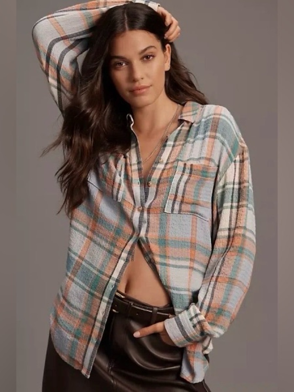 Pilcro The Hadley Relaxed Plaid Button Down Shirt